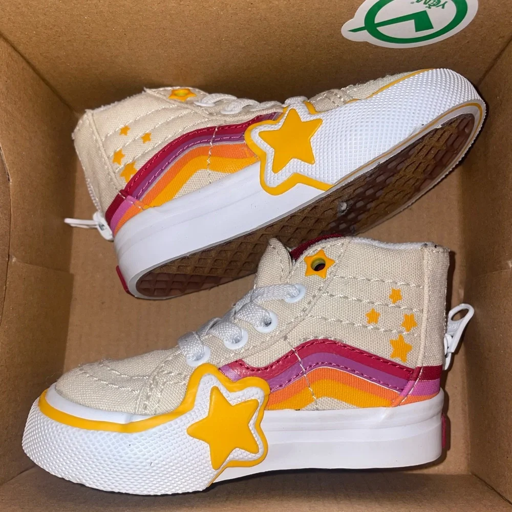 Vans Kids High-Top Sneakers in Cream, Orange, and Red